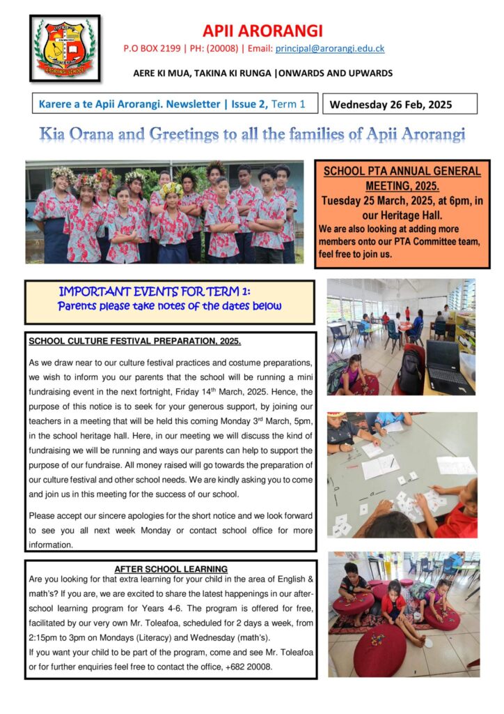 Important Notices Apii Arorangi